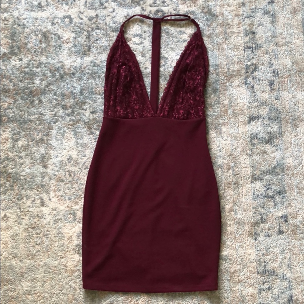 Backless Burgundy Mini Dress